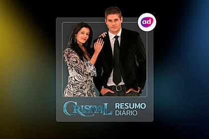 Arte do resumo diário da novela Cristal exibia no SBT