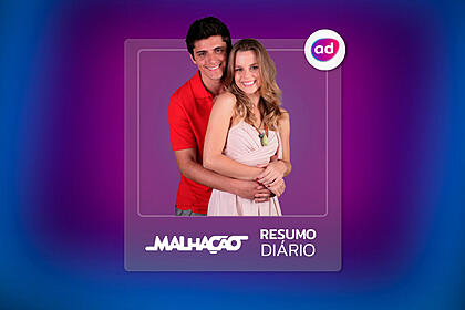 Arte de divulgação do resumo diário da novela Malhação 2010 exibida no Viva