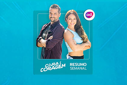 Arte de divulgação do resumo semanal da novela cara e coragem exibida na tv globo