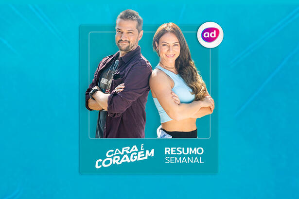 Arte de divulgação do resumo semanal da novela Cara e Coragem exibida na TV Globo