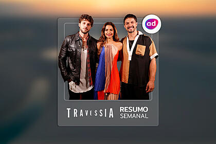 Arte de divulgação do resumo diário da novela travessia, exibida na tv globo