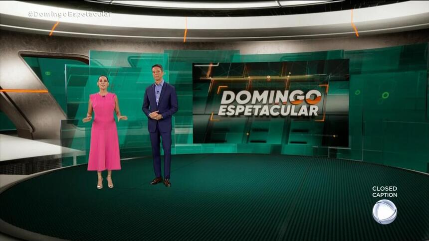 Carolina Ferraz e Sergio Aguiar no novo cenário do Domingo Espetacular