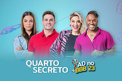 Key e Gustavo, Marília e Fred Nicácio na arte de divulgação da enquete do Paredão do BBB 23