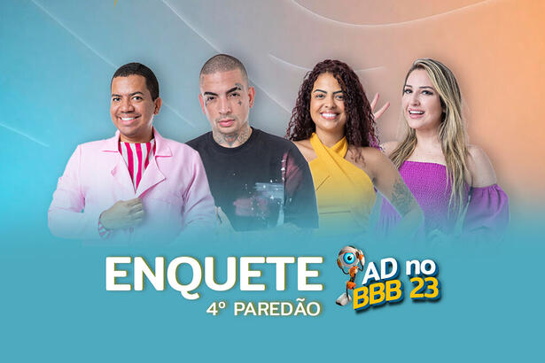 Bruno, Mc Guimê, Paula e Amanda na arte da enquete do 4º Paredão do BBB 23