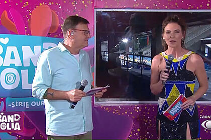 Glenda Kozlowski e Sergio Mauricio na estreia do Band Folia no RJ | Imagem: Band
