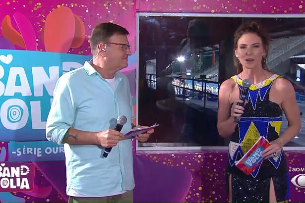 Glenda Kozlowski e Sergio Mauricio na estreia do Band Folia no RJ | Imagem: Band