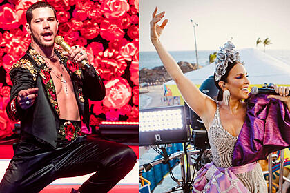 Montagem de Lui Lorenzo, em trecho de um show, e Ivete Sangalo, no Carnaval de Salvador