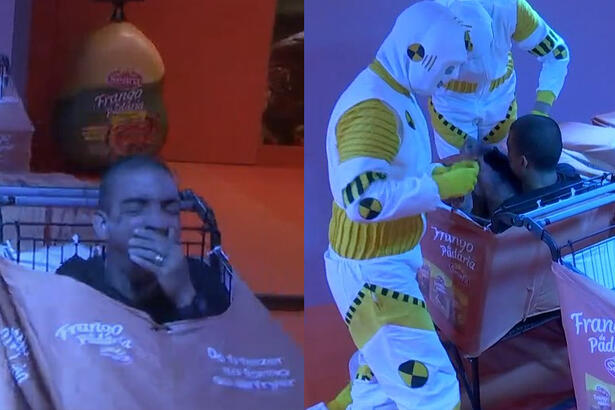 Imagem 1: Guimê dormindo; Imagem 2: Guimê sendo retirado pelos Dummys