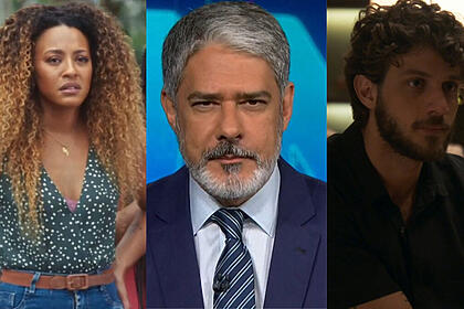 Sheron menezzes, como sol, tem trecho da novela vai na fé; william bonner na bancada do jornal nacional; chay suede, como ari, em trecho da novela travessia