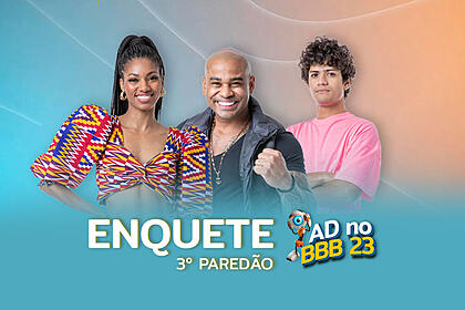 Tina, Cezar e Gabriel Santana na arte da enquete do 3º Paredão do BBB 23