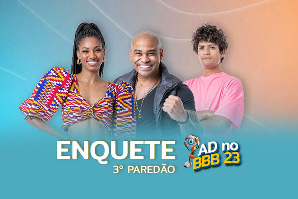 Tina, Cezar e Gabriel Santana na arte da enquete do 3º Paredão do BBB 23