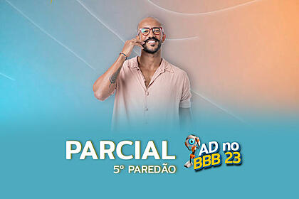 Ricardo com a mão no bigode, sorrindo, de oculos de grau em banner de parcial de enquete