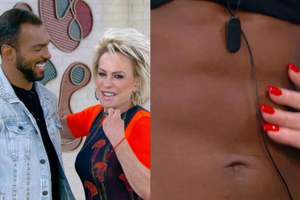 Ana Maria Braga e Richarlyson, em montagem com a apresentando passando a mão no abdômen dele
