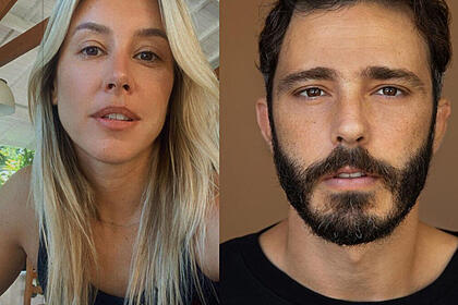 Cris Dias e Thiago Rodrigues em fotos de rosto em uma montagem
