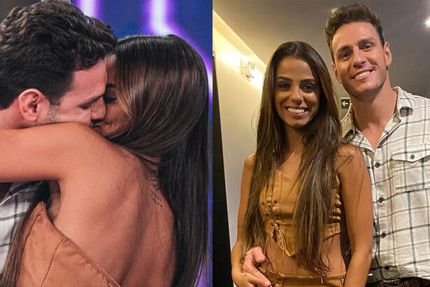 Key Alves beijando Gustavo durante gravação do Domingão com Huck