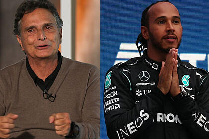Nelson Piquet e Lewis Hamilton em uma montagem