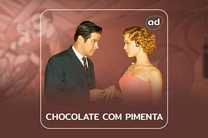 Arte de divulgação do resumo diário da novela Chocolate com Pimenta, exibida na TV Globo