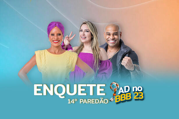 Aline Wirley, Amanda e Cezar na arte de divulgação da enquete do 14º Paredão do BBB 23