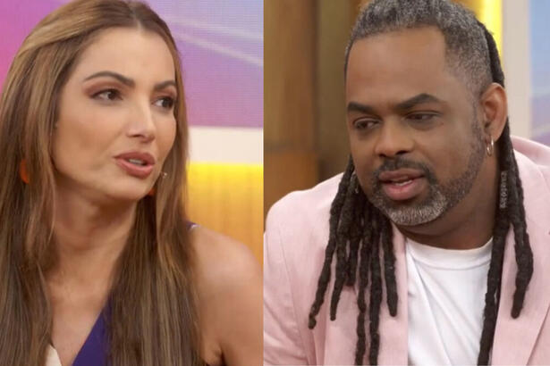 Patrícia Poeta e Manoel Soares em uma montagem com trechos do Encontro