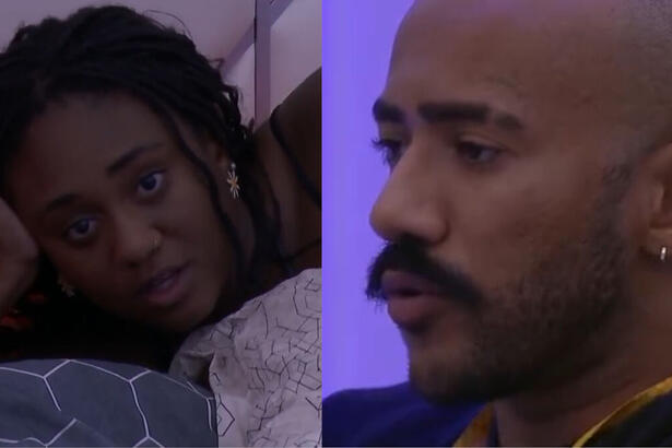 Montagem de Sarah Aline e Ricardo, em trechos da DR no quarto do líder