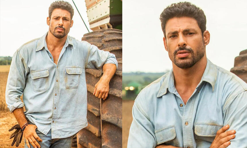 Cauã Reymond caracterizado de Caio em Terra e Paixão