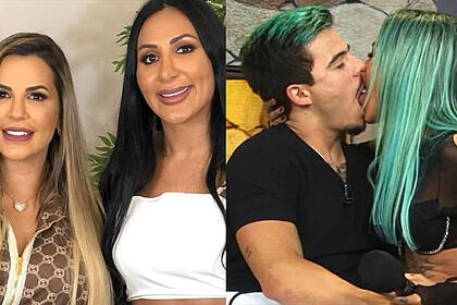 Imagem 1: Deolane e irmã; Imagem 2: Thomaz beijando Tati Zaqui