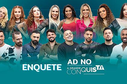 Arte da enquete com os 16 famosos que disputam 10 vagas na Mansão do A Grande Conquista da Record TV