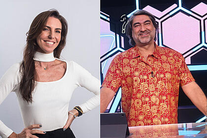 Glenda Kozlowski e Zeca Camargo em fotos oficiais da Band. Apresentadores foram escolhidos para substituir Faustão na Band