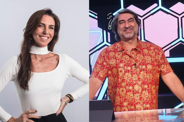 Glenda Kozlowski e Zeca Camargo em fotos oficiais da Band. Apresentadores foram escolhidos para substituir Faustão na Band