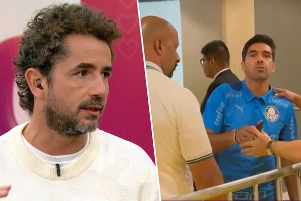 No Mais Você, Felipe Andreoli criticando Abel Ferreira que aparece indignado após jogo