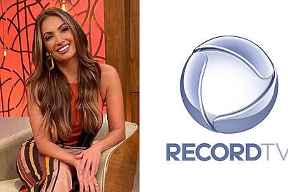Montagem com Patrícia Poeta no estúdio do Encontro e logo da Record TV