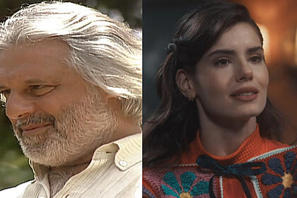 Antônio fagundes, como bruno mezenga na novela o rei do gado, em montagem com camila queiroz, como marê em amor perfeito
