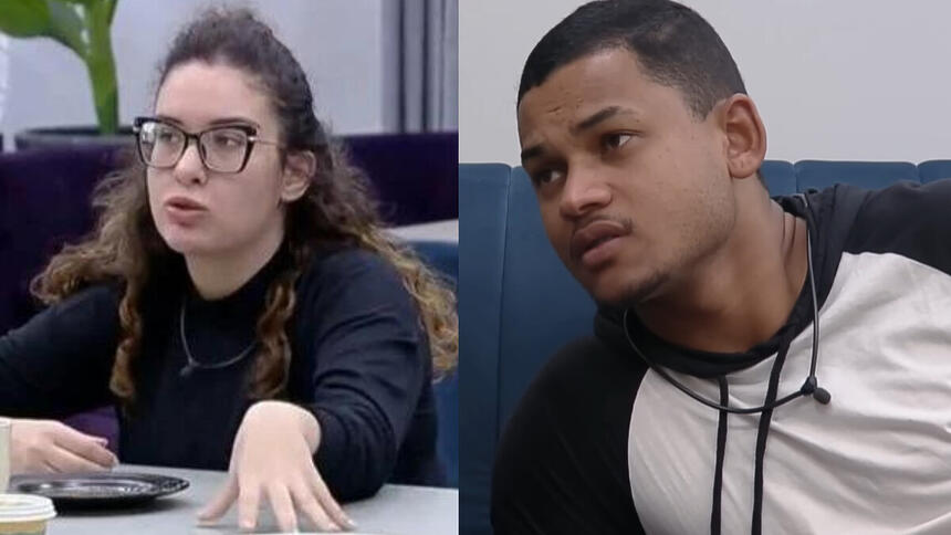 Stephanie Gomes e Gabriel Roza em uma montagem, com trechos do A Grande Conquista