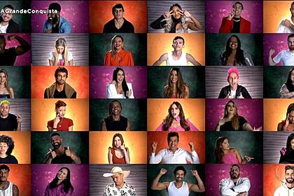 Elenco A Grande Conquista num mosaico printado da TV