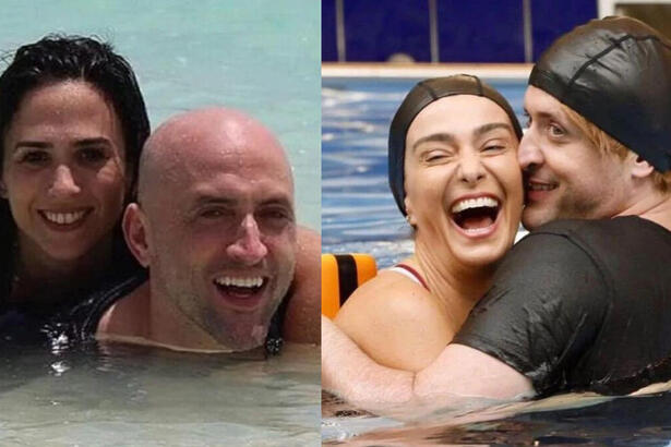 Monatgem com fotos de Tatá Werneck e Mônica Martelli, em trechos ao lado de Paulo Gustavo