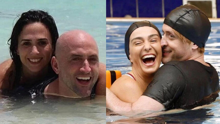 Monatgem com fotos de Tatá Werneck e Mônica Martelli, em trechos ao lado de Paulo Gustavo