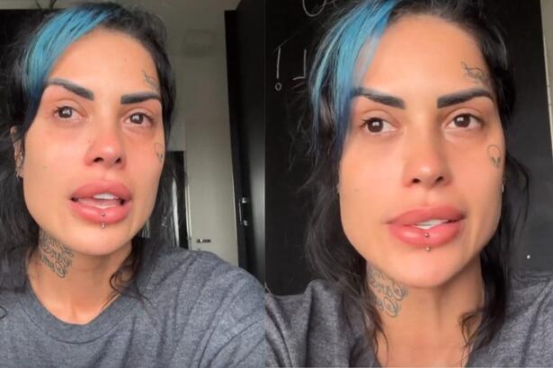 Tati Zaqui chorando em trechos dos stories anunciando o fim do namoro com Thomaz Costa