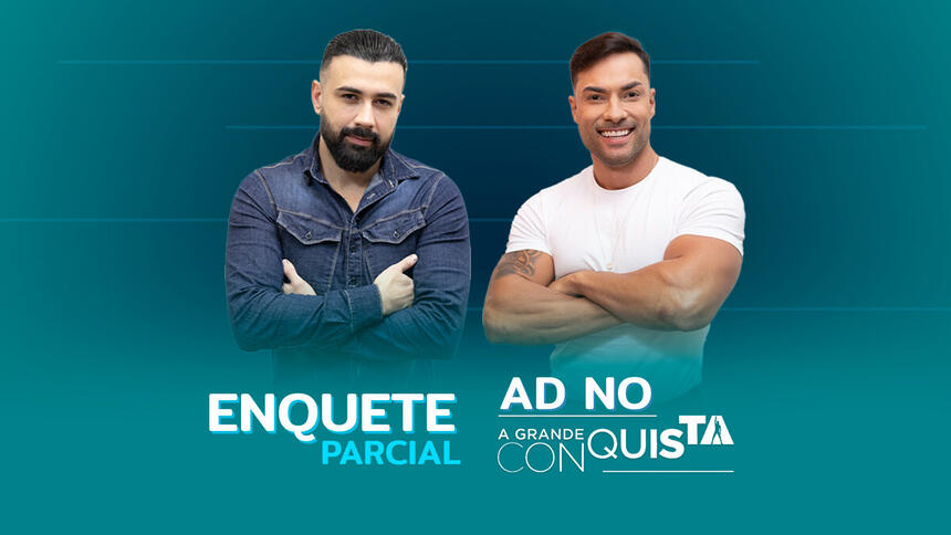 Bruno Tálamo e Bruno Camargo na arte de enquete da Zona de Risco no A Grande Conquista