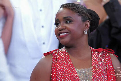Daiane dos Santos no estúdio do Domingão, participando da Dança dos Famosos
