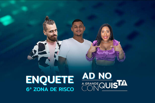 Daniel Toko, Gabriel Roza e Janielle Nogueira na arte de divulgação da enquete do A Grande Conquista