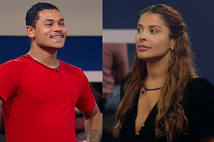 Gabriel Roza e Gyselle Soares em uma montagem em trecho da atividade de apontamento no A Grande Conquista