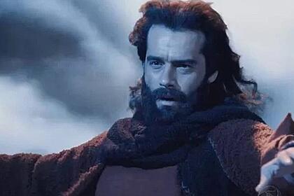 Guilherme winter, como moisés, abrindo o mar vermelho na novela os dez mandamentos