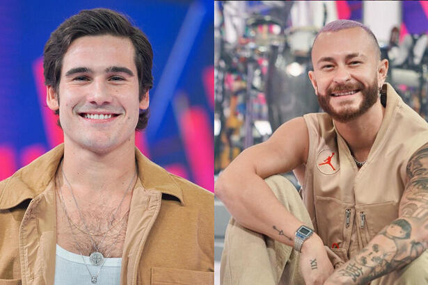 Nicolas Prattes e Fred no cenário do Mais Você
