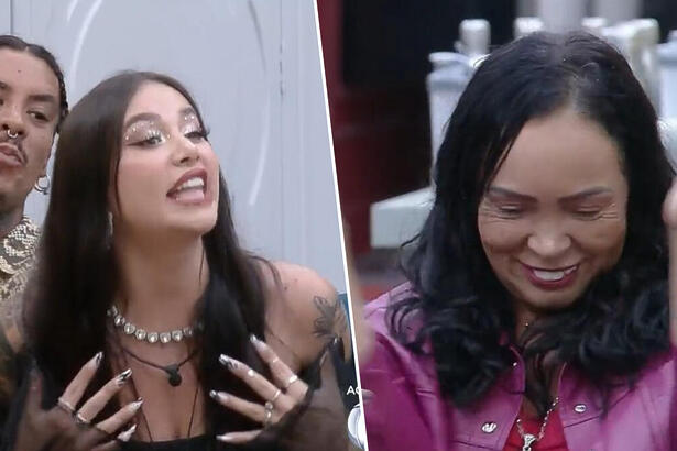 Victoria Macan coloca as mãos no busto enquanto discute com Sandra Melquiades que bate palmas