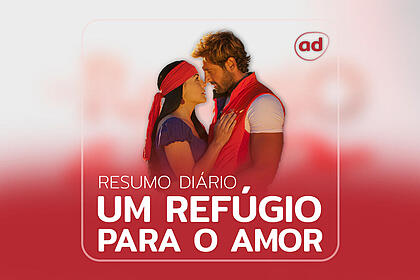 Luciana (zuria vega) e rodrigo (gabriel soto) na arte de divulgação do resumo da novela refúgio para um amor