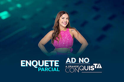 Gyselle Soares na arte de divulgação da enquete do A Grande Conquista