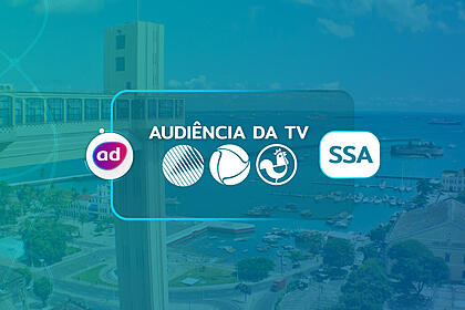 Arte de divulgação dos dados consolidados de audiência da tv em salvador, na bahia, com os logos da tv bahia/globo, record tv itapoan e tv aratu/sbt