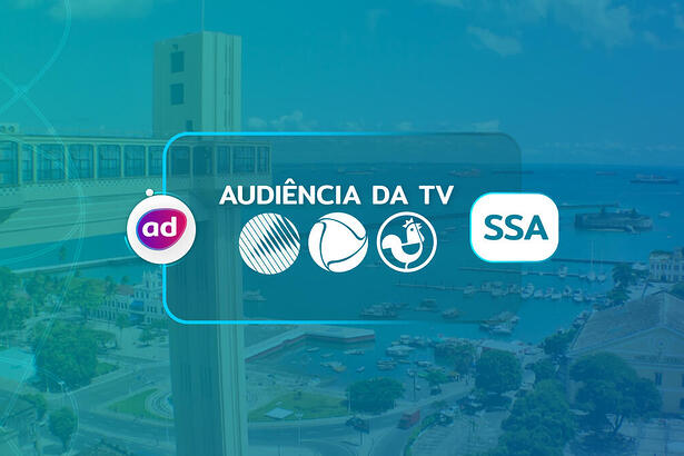 Arte de divulgação dos dados consolidados de audiência da TV em Salvador, na Bahia, com os logos da TV Bahia/Globo, Record TV Itapoan e TV Aratu/SBT