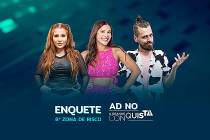 Giulia Garcia, Gyselle Soares e Daniel Toko na arte de divulgação da 8ª Zona de Risco do A Grande Conquista
