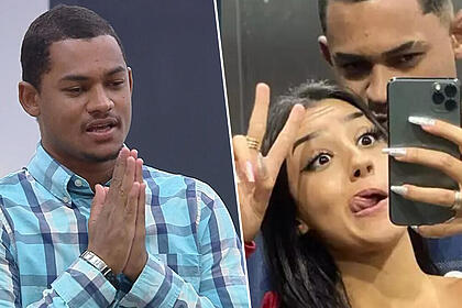 Montagem de fotos com Gabriel Roza pedindo votos para a Final do A Grande Conquista e na segunda imagem ele aparece fazendo selfie no elevador com Bia Miranda